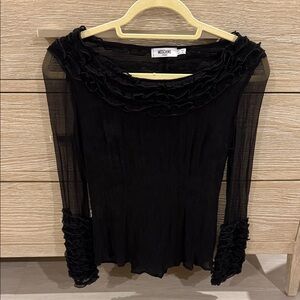Moschino Black Sheer Ruffle Blouse
